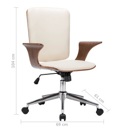 Chaise pivotante de bureau Crème Similicuir et bois courbé