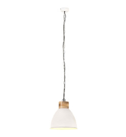 Lampe suspendue industrielle Blanc Fer et bois solide 46 cm E27