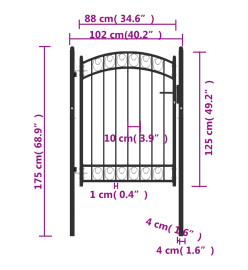 Portail de clôture avec dessus arqué Acier 100x125 cm Noir