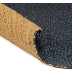 Tapis tressé réversible Bleu marine et naturel 180 cm Jute Rond