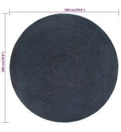 Tapis tressé réversible Bleu marine et naturel 180 cm Jute Rond