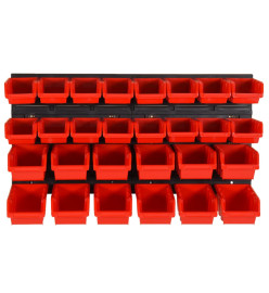 Ensemble d'étagères d'atelier 30 pcs Rouge et noir 77x39 cm PP