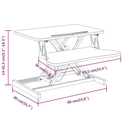 Bureau de travail réglable 60x40x(13-41,5) cm Acier et bois