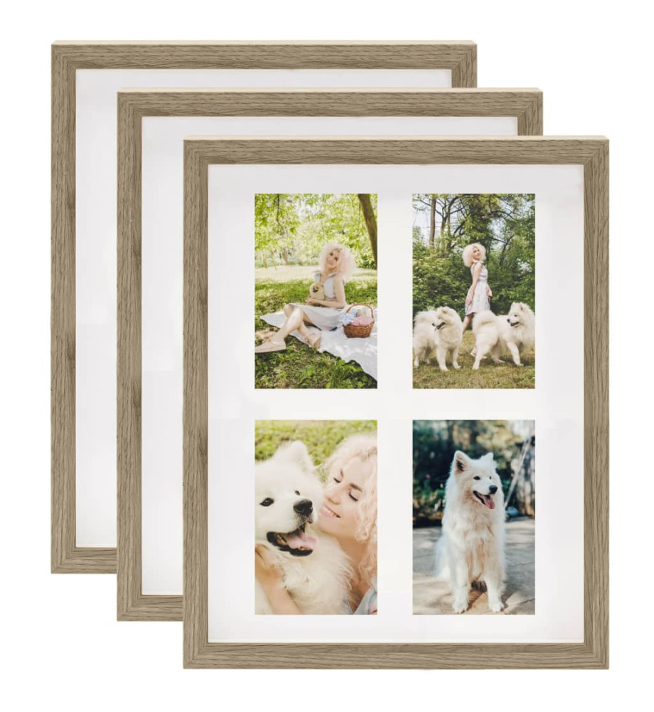 Cadres photo 3D 3pcs Bois foncé 28x35cm pour photos 4x(10x15cm)