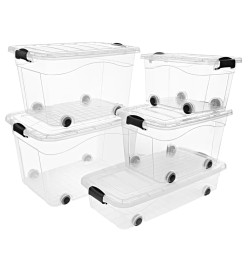 Boîtes de rangement et roues et couvercles 5pcs Transparent 40L