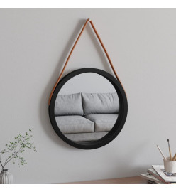 Miroir mural avec sangle Noir Ø 45 cm