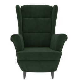 Fauteuil à oreilles avec tabouret vert foncé velours