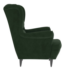 Fauteuil à oreilles avec tabouret vert foncé velours