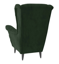 Fauteuil à oreilles avec tabouret vert foncé velours