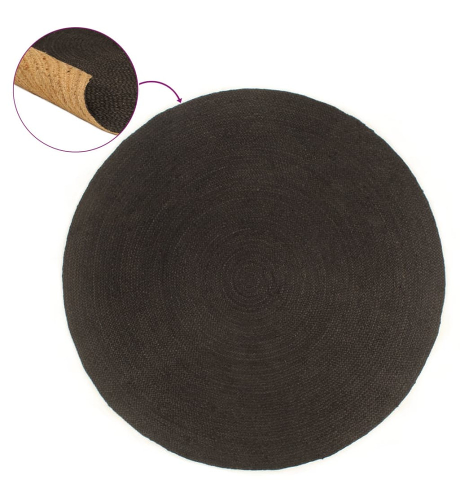 Tapis tressé réversible Anthracite et naturel 180 cm Jute Rond Tapis tressé réversible Anthracite et naturel 180 cm Jute Rond