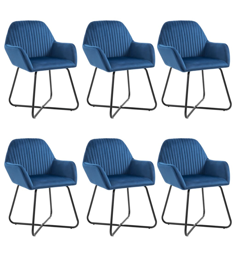 Chaises à manger lot de 6 bleu velours