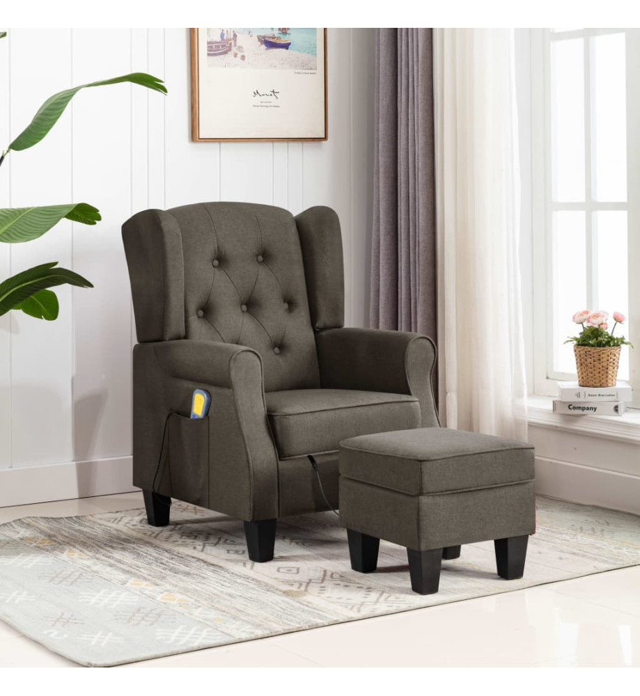 Fauteuil de massage avec repose-pied Taupe Tissu