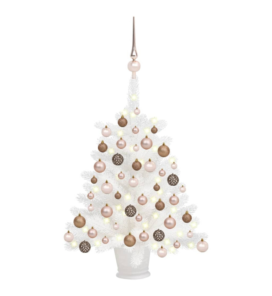 Arbre de Noël artificiel pré-éclairé et boules blanc 65 cm