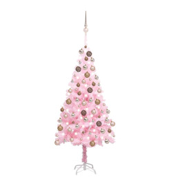 Arbre de Noël artificiel pré-éclairé et boules rose 180 cm PVC