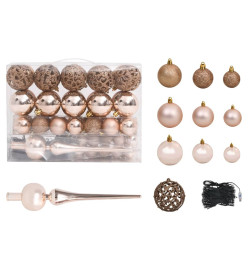 Arbre de Noël artificiel pré-éclairé et boules rose 180 cm PVC