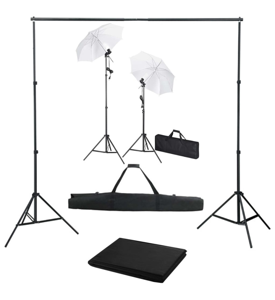 Kit de studio photo avec toile de fond lampes et parapluies