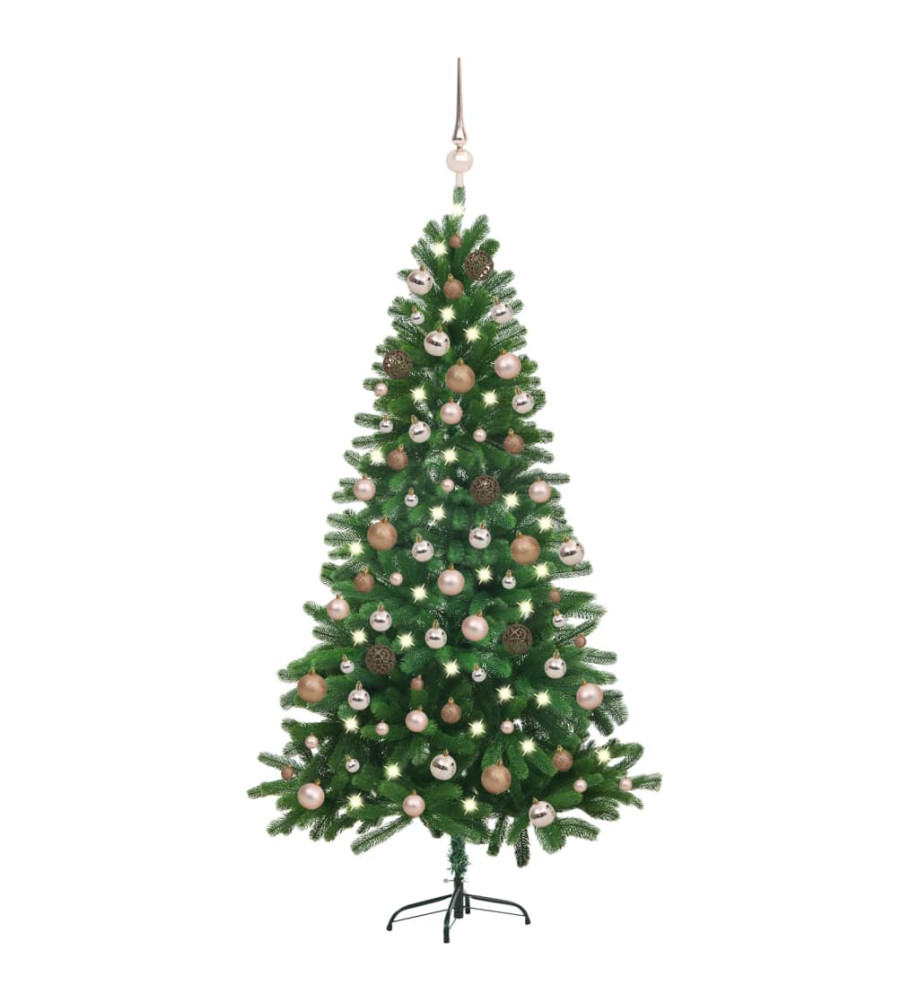 Arbre de Noël artificiel pré-éclairé et boules 180 cm vert