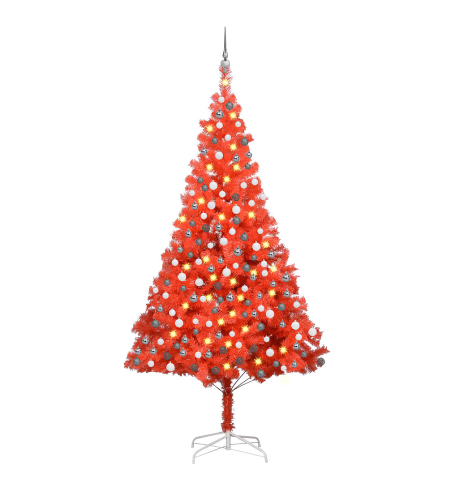 Arbre de Noël artificiel pré-éclairé et boules rouge 240 cm PVC