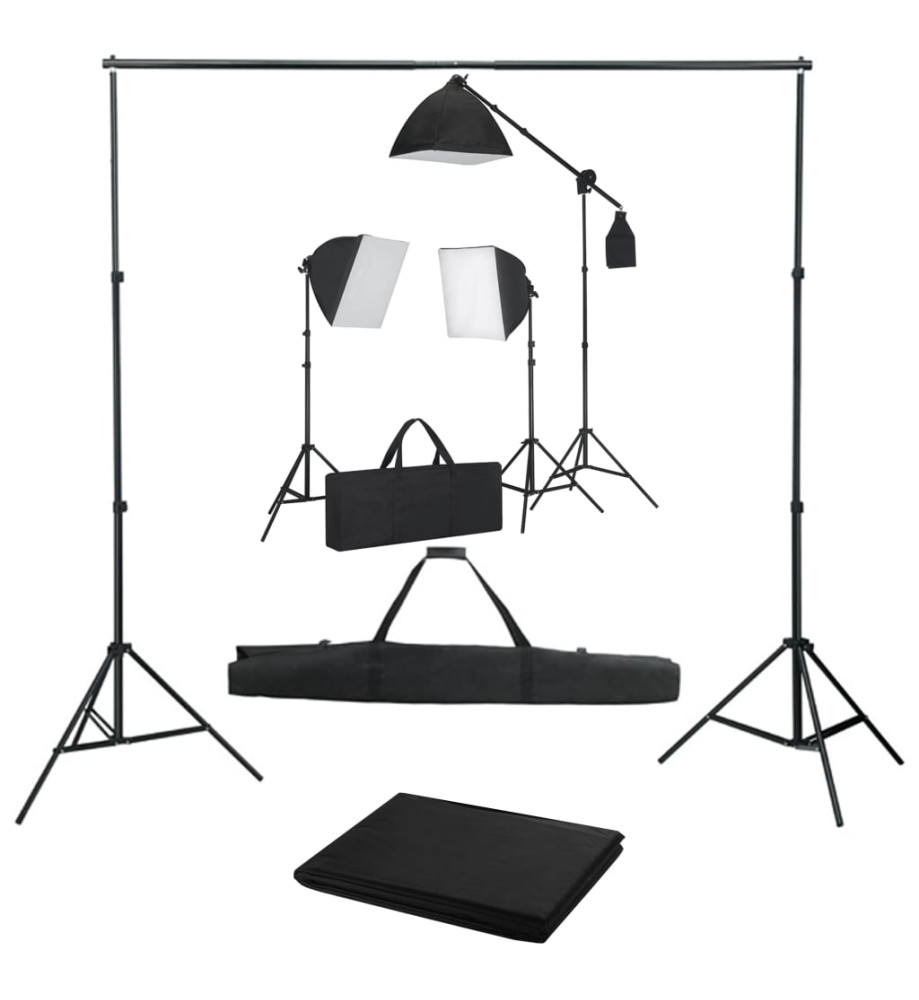 Kit de studio photo avec boîtes à lumière et toile de fond