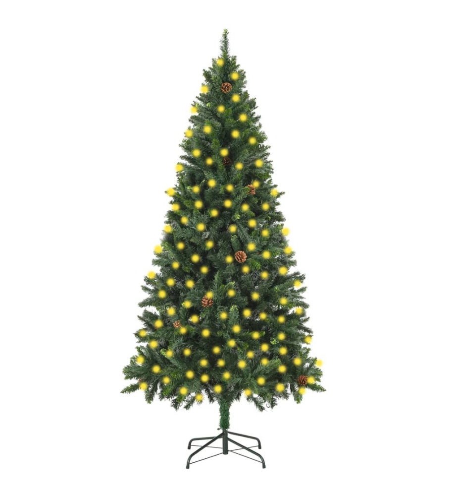 Arbre de Noël artificiel pré-éclairé pommes de pin vert 210 cm