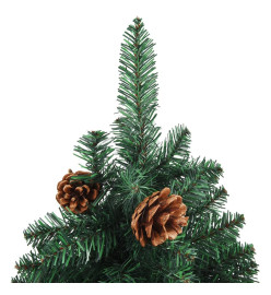 Sapin de Noël mince pré-éclairé et boules vert 210 cm PVC