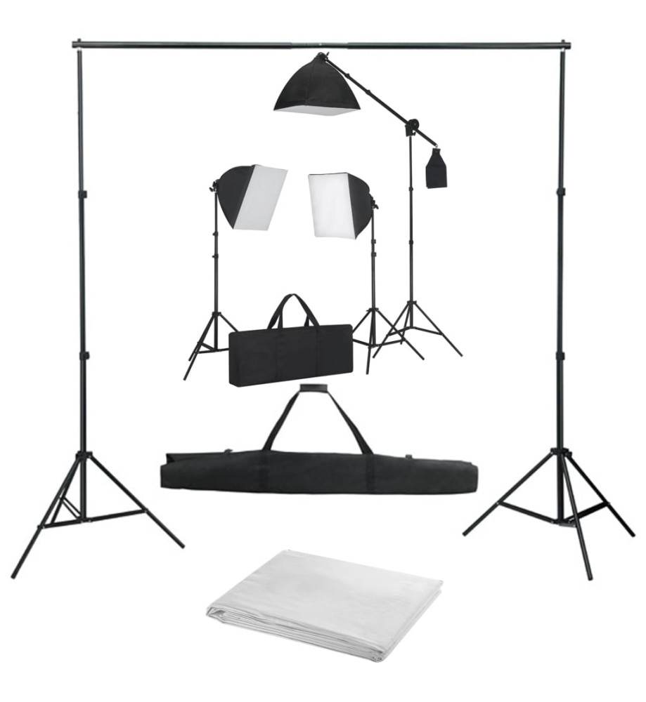 Kit de studio photo avec boîtes à lumière et toile de fond