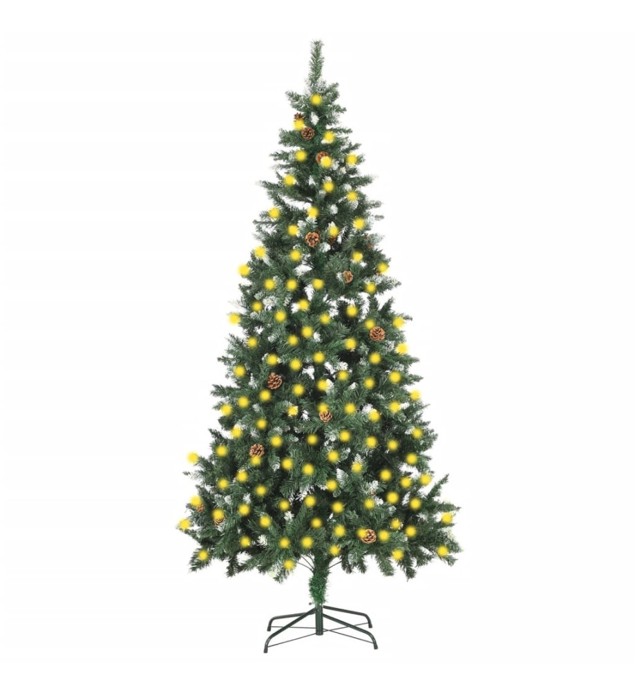 Sapin de Noël artificiel pré-éclairé et pommes de pin 210 cm