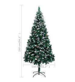 Sapin de Noël avec LED et pommes de pin et neige blanche 240 cm