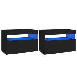 Tables de chevet avec lumières LED 2 pcs noir 60x35x40 cm