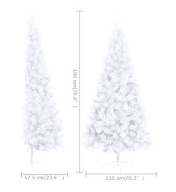 Sapin de Noël artificiel pré-éclairé moitié/support blanc 180cm