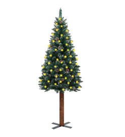 Sapin de Noël mince pré-éclairé bois véritable et neige blanche