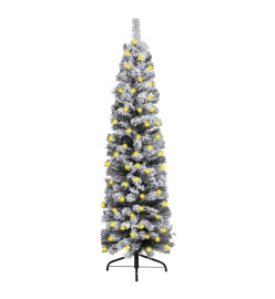 Sapin de Noël mince pré-éclairé flocon de neige vert 240 cm PVC