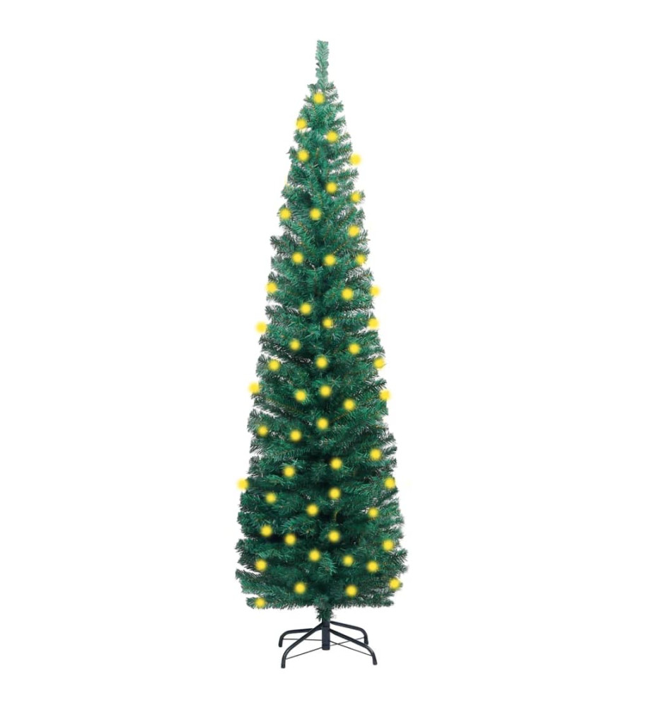 Sapin de Noël artificiel mince pré-éclairé/support vert 240 cm