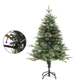 Sapin de Noël pré-éclairé et pommes de pin vert 120cm PVC et PE