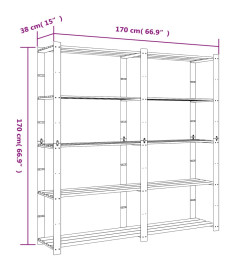 Support de rangement à 5 niveaux noir 170x38x170 cm bois pin