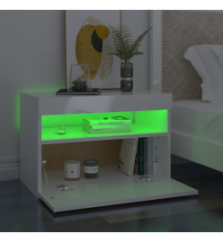 Table de chevet avec lumières LED blanc brillant 60x35x40 cm
