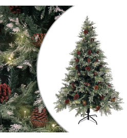 Sapin de Noël pré-éclairé pommes de pin vert blanc 150cm PVC PE