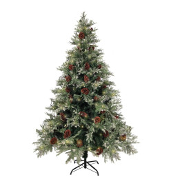 Sapin de Noël pré-éclairé pommes de pin vert blanc 150cm PVC PE