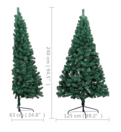 Sapin de Noël artificiel pré-éclairé moitié/support vert 240 cm