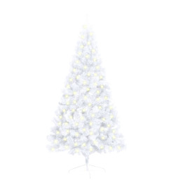 Sapin de Noël artificiel pré-éclairé moitié/support blanc 150cm