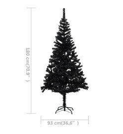 Sapin de Noël artificiel pré-éclairé et support noir 180 cm PVC