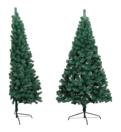 Demi-arbre de Noël artificiel pré-éclairé et boules vert 150 cm