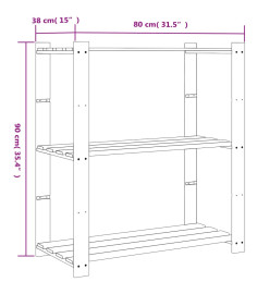 Support de rangement à 3 niveaux gris 80x38x90 cm bois de pin