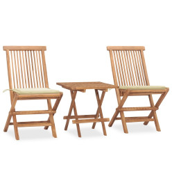 Mobilier à dîner d'extérieur pliable avec coussin 3 pcs Teck