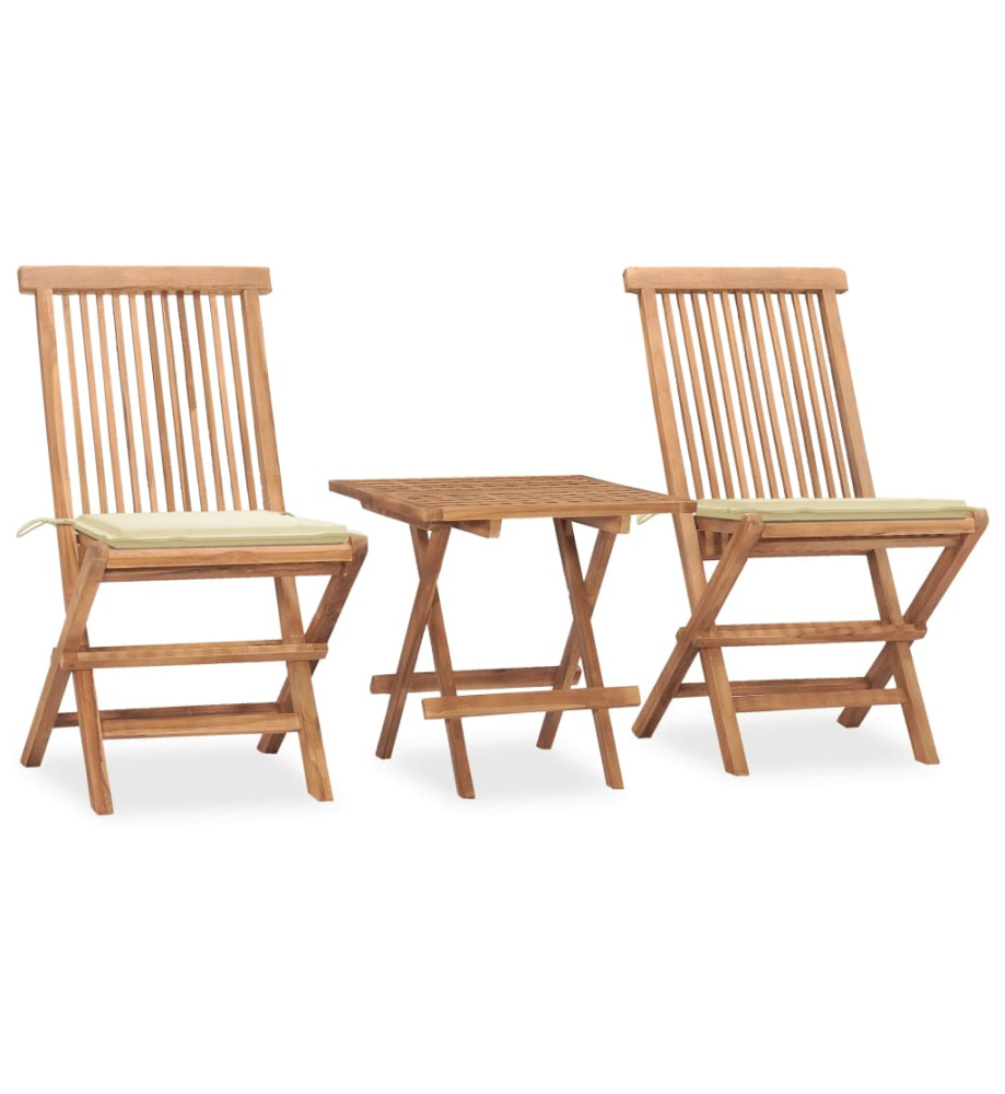 Mobilier à dîner d'extérieur pliable avec coussin 3 pcs Teck Mobilier à dîner d'extérieur pliable avec coussin 3 pcs Teck
