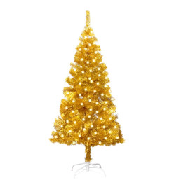 Sapin de Noël artificiel pré-éclairé et support doré 120 cm PET