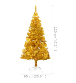 Sapin de Noël artificiel pré-éclairé et support doré 120 cm PET