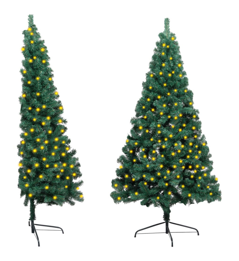 Sapin de Noël artificiel pré-éclairé moitié/support vert 210 cm