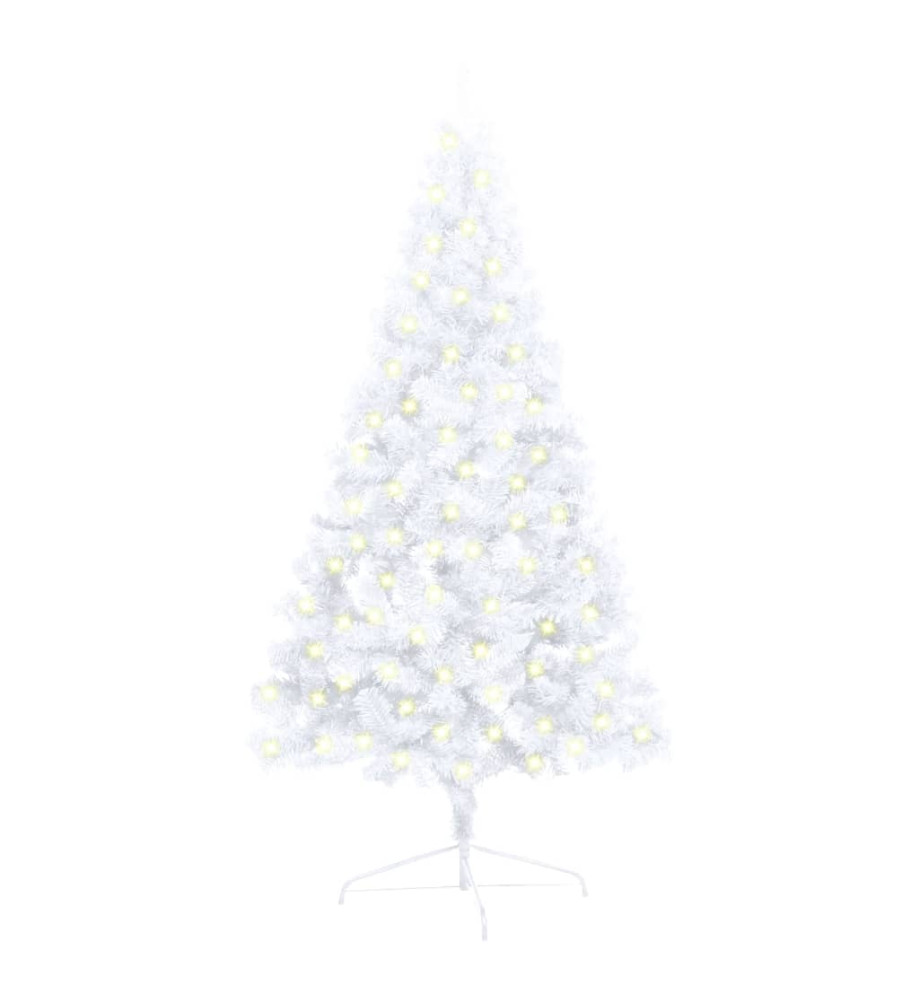 Sapin de Noël artificiel pré-éclairé moitié/support blanc 120cm