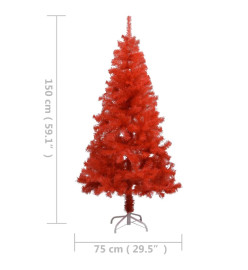 Sapin de Noël artificiel pré-éclairé et support rouge 150cm PVC